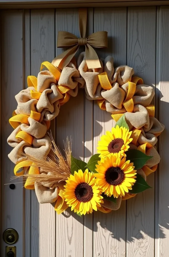 Rustic Sunflower and Wheat Deco Mesh Wreath for a Relaxed Country Entry