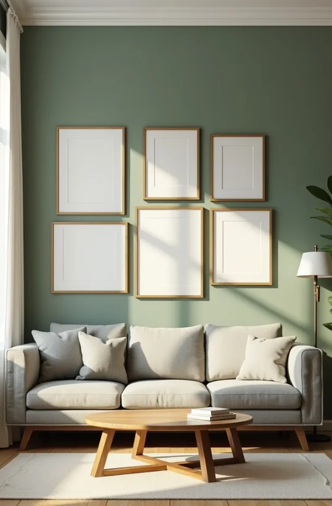 Sage Green Accent Wall With a Gallery Turning One Wall Into a Full Design Moment