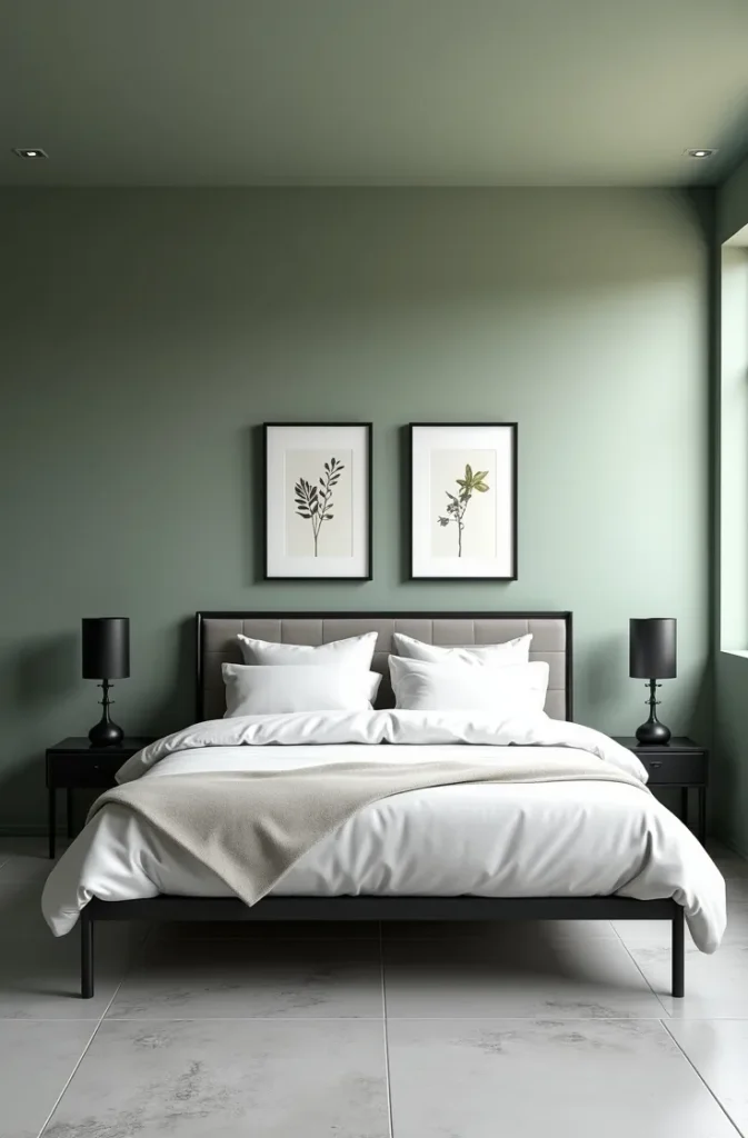 Sage Green Bedroom With Black Accents Grounded and Modern Without Being Harsh