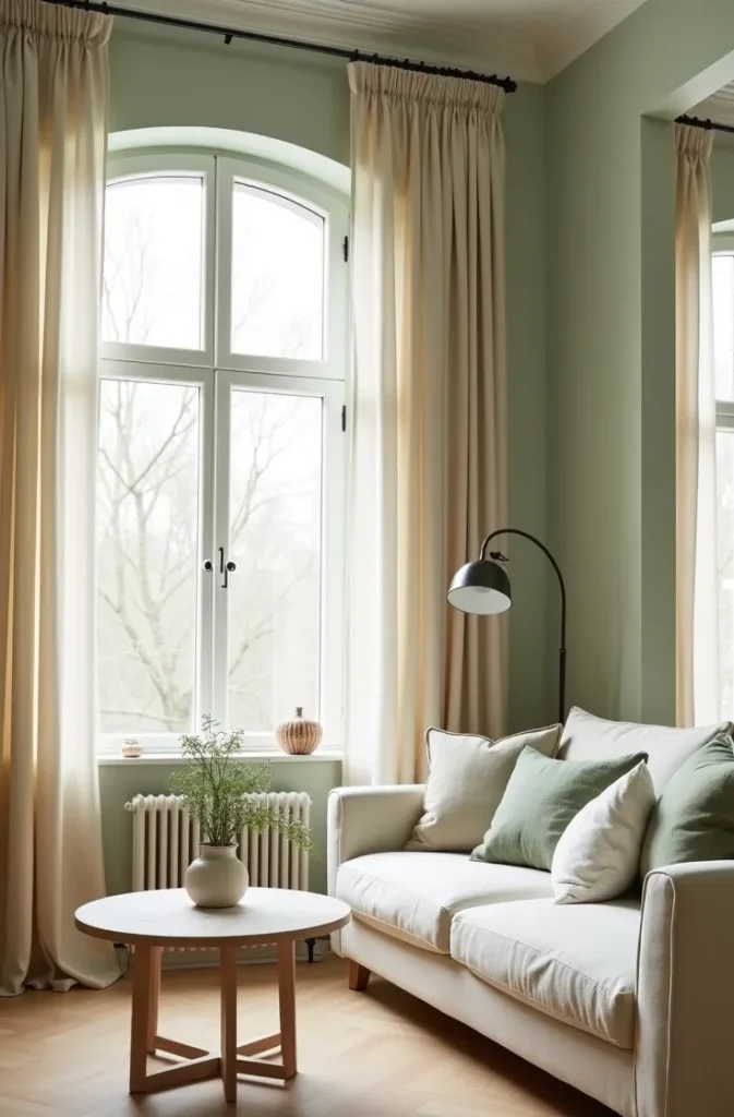 Sage Green Living Room With Linen Curtains How Soft Furnishings Complete the Palette
