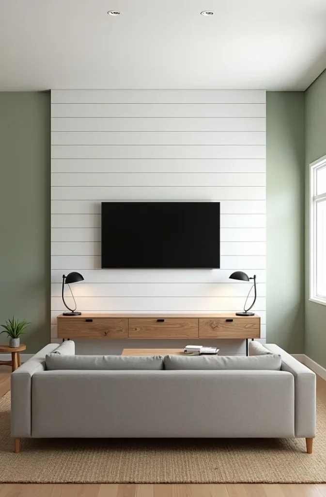 Sage Green Living Room With White Shiplap A Modern Farmhouse Combination That Holds Up