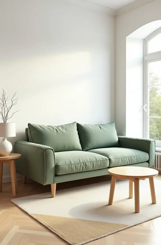 Sage Green Sofa on White Walls The Cleanest Entry Point Into the Color