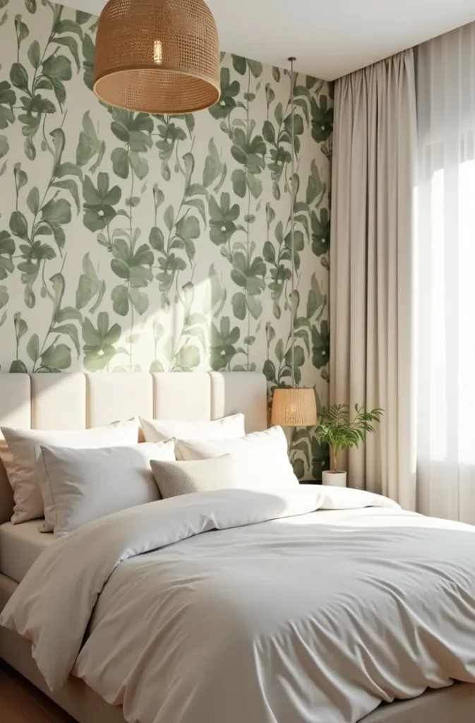 Sage Green Wallpaper With Botanical Print Adding Pattern Without Losing Calm