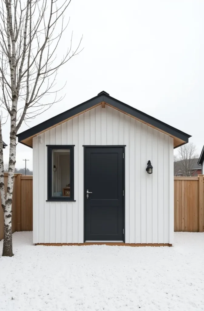Scandinavian-Inspired Shed With Whitewashed Wood and Minimalist Interior