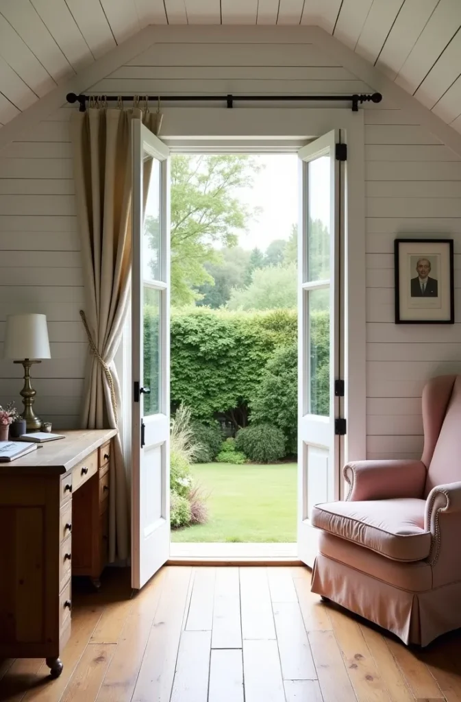 She Shed With Interior Shiplap and French Doors A Functional Retreat Design