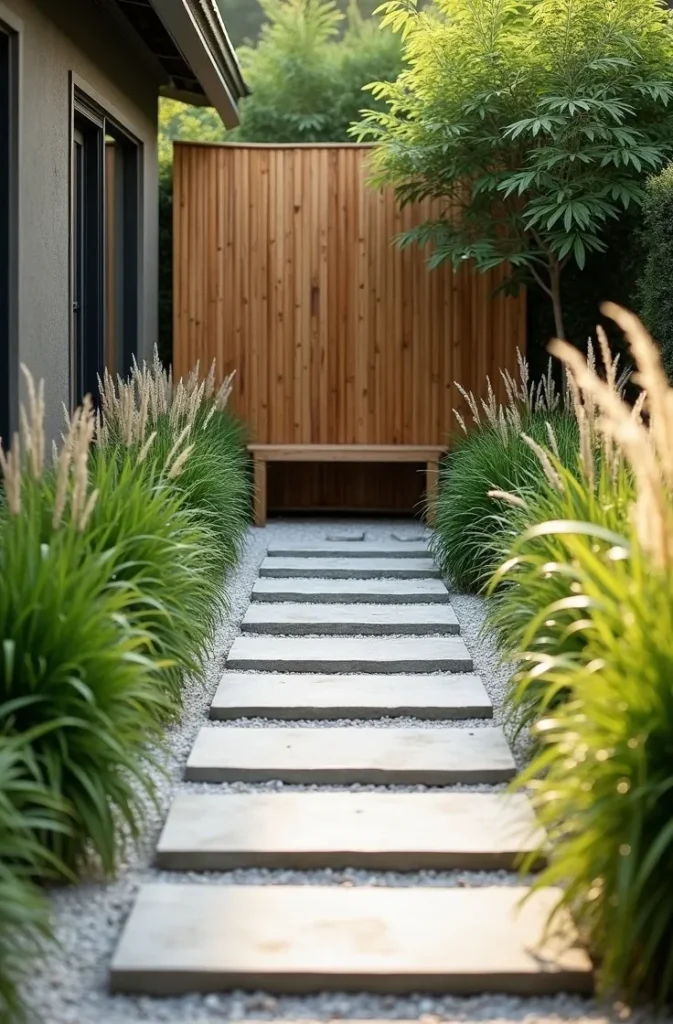 Side Yard Meditation Path With a Single Seating Node at the End