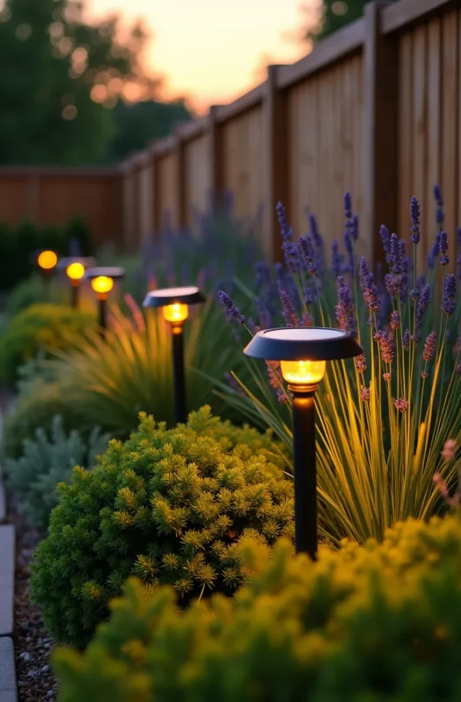 Solar-Powered Spike Lights in a Planting Border for a Flexible, Wire-Free Scheme