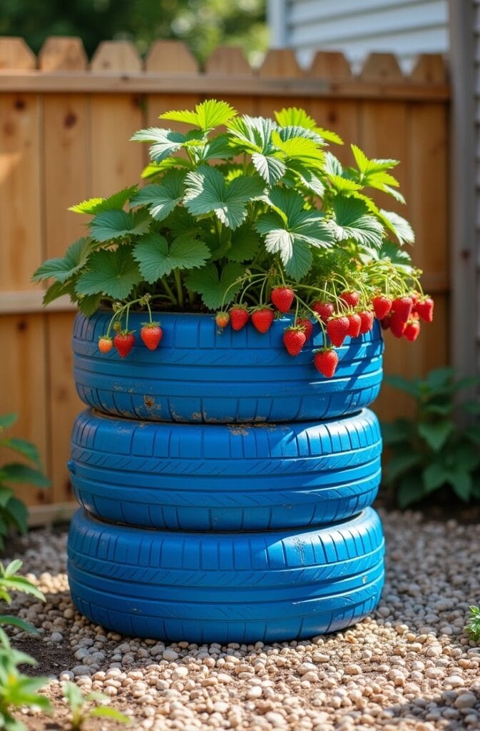 Stack Old Tires as a Painted Raised Bed Tower for Compact Potato or Strawberry Growing
