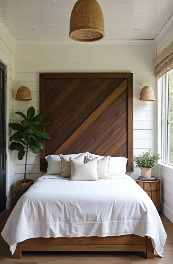 Stained Lattice Headboard Panel for Covered Outdoor Sleeping Porches
