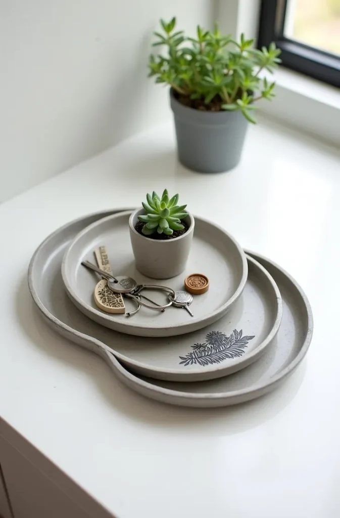 Stamped Concrete Pot Saucers Turned Into Decorative Catchall Trays