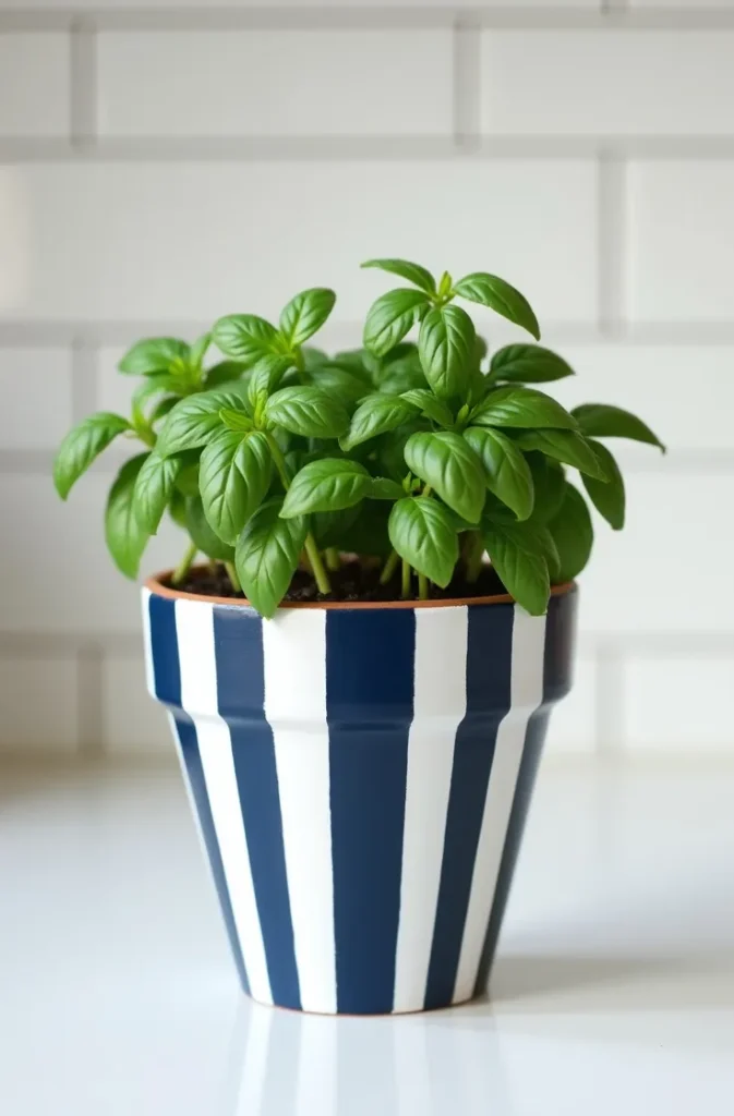 Striped Pot Painting in Vertical Bands for Visual Height on Short Pots