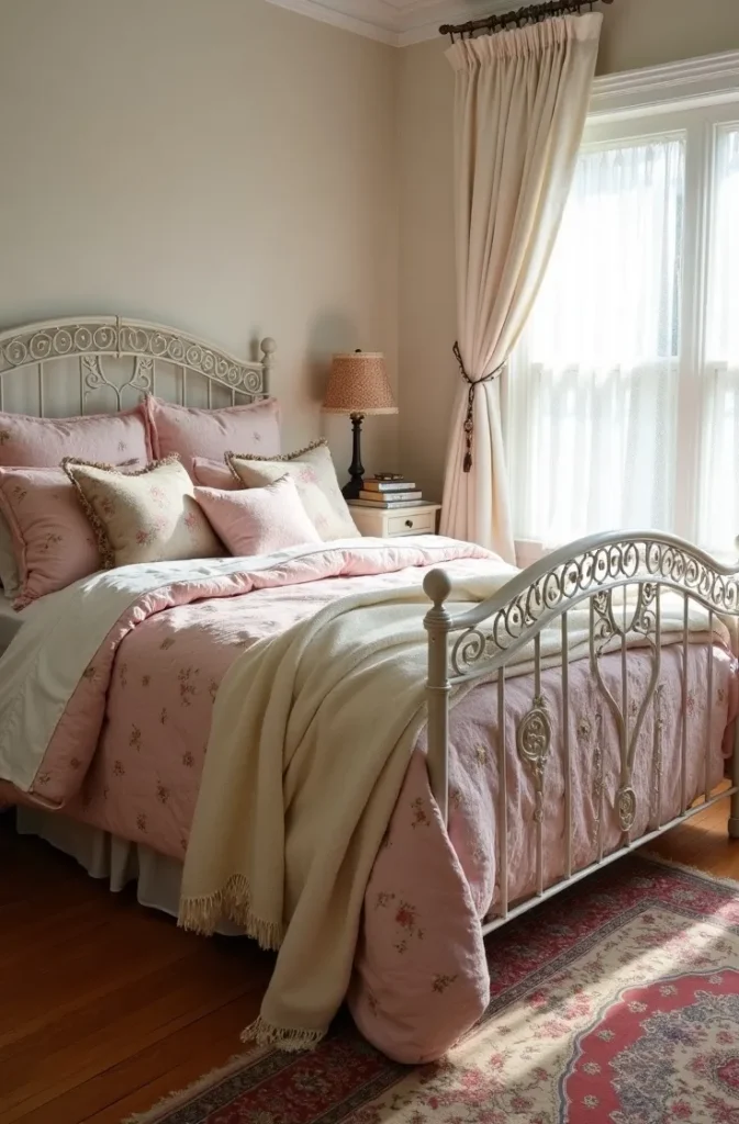 Style a Bedroom With a High Headboard, Layered Quilts, and Heirloom Bedding