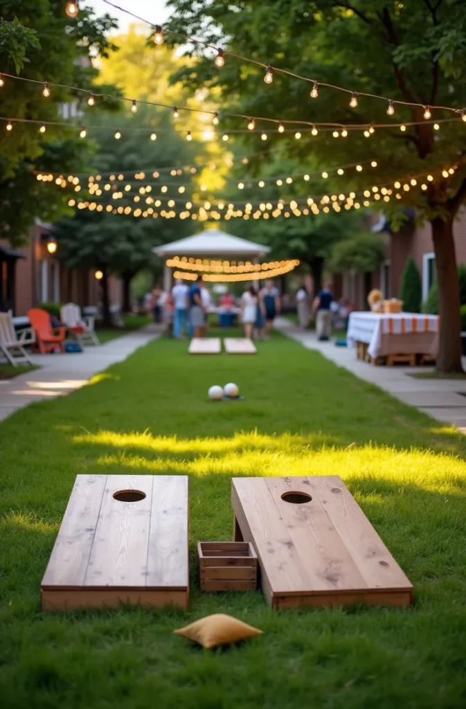 Summer Block Party Setup With Lawn Games Area That Keeps All Ages Engaged