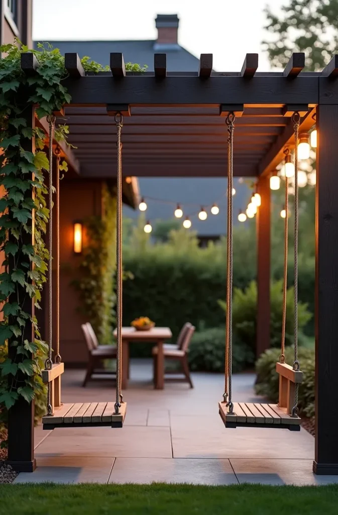 Swing Set Integrated Into Pergola Structure
