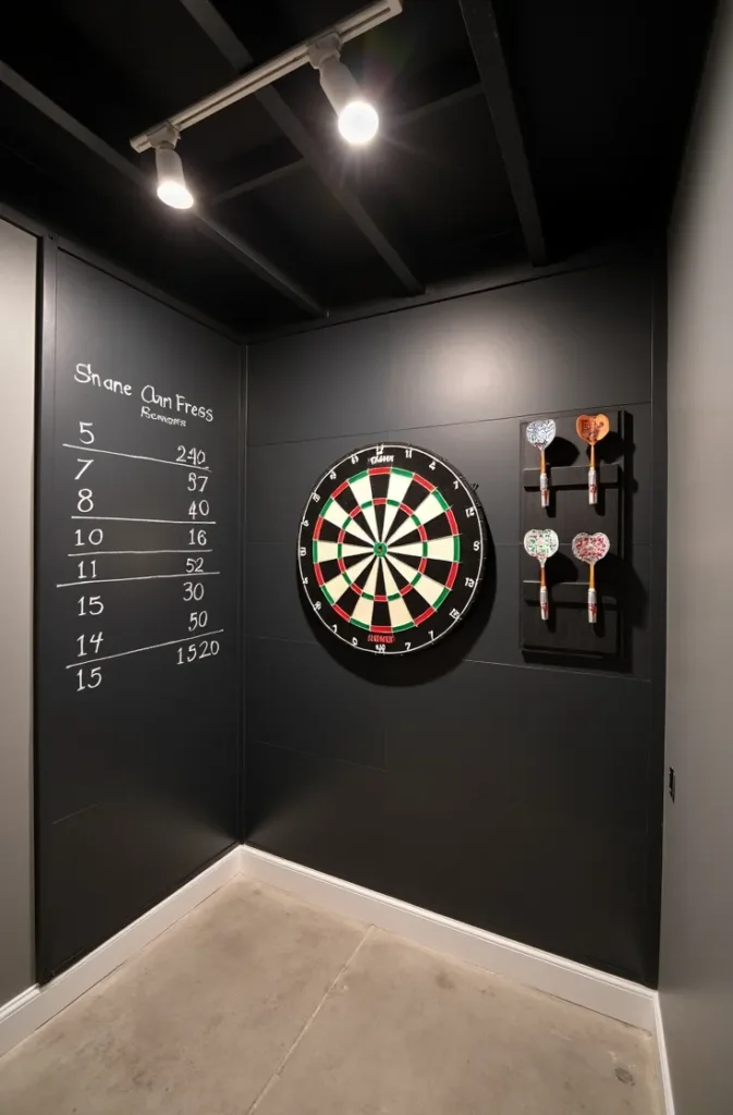The Basement Game Room Setup With Full Scoreboard Wall Integration