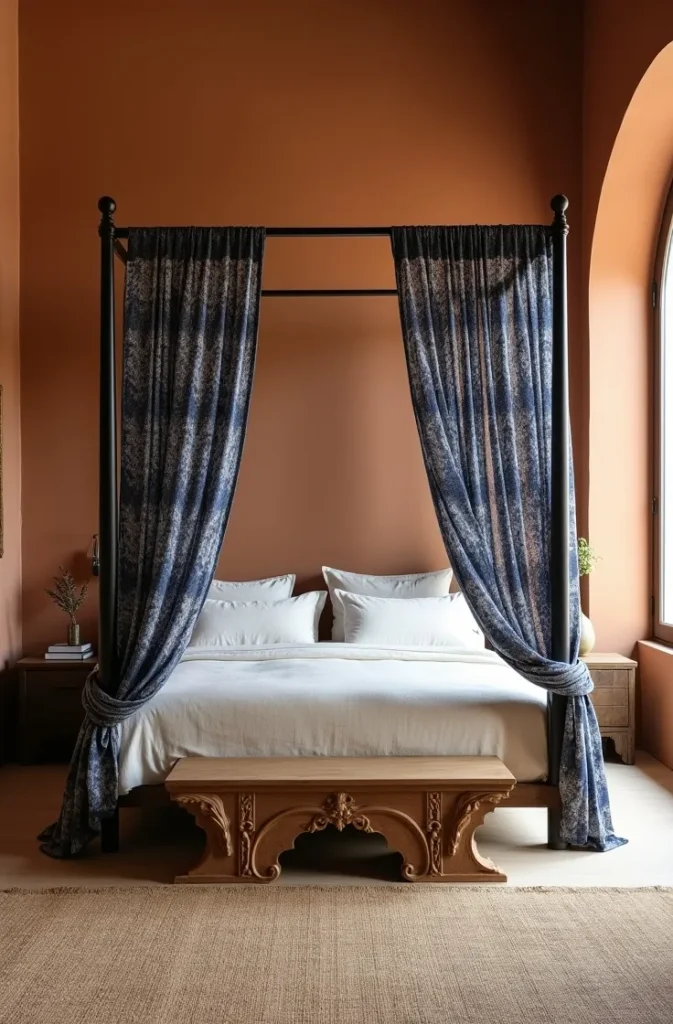 The Canopy Bed With Ethnic Textile Panels That Creates a Global Sanctuary Effect