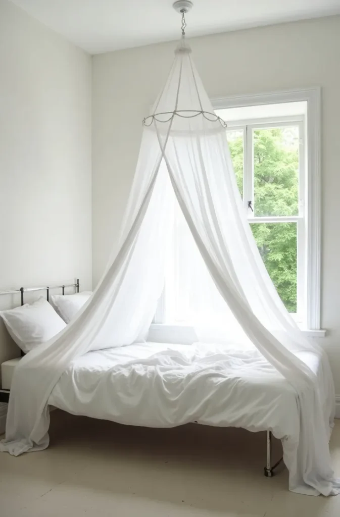 The Ceiling-Anchored Mosquito Net That Creates a Sleeping Canopy With Zero Material Mass