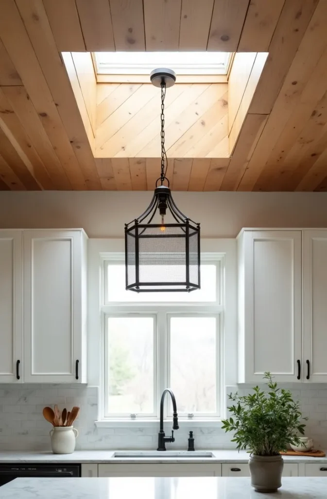 The Diagonal Wood Plank Pattern That Makes a Standard Ceiling Look Like Custom Architecture