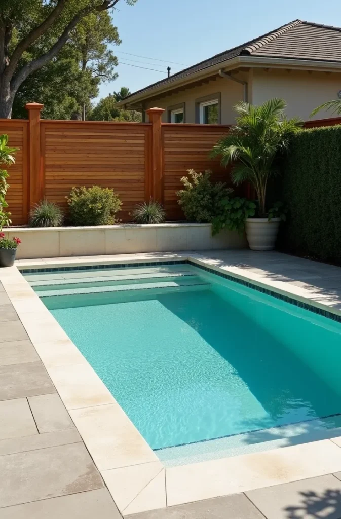 The Geometric Splash Pool With a Built-In Bench Seat for Small Family Yards