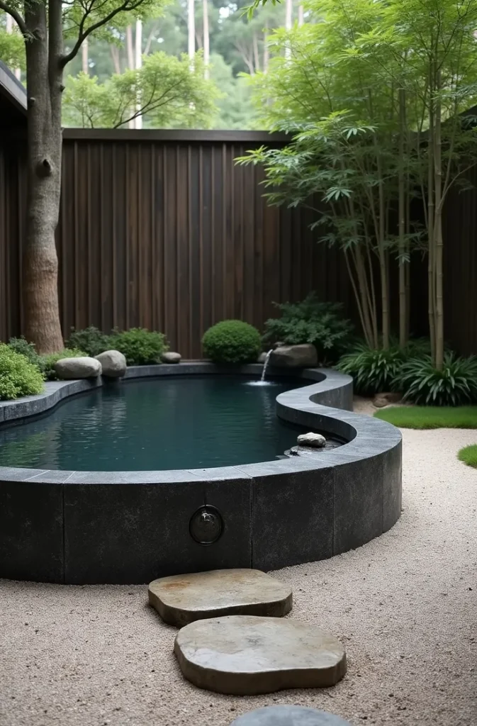 The Japanese-Inspired Soaking Pool With Stone and Bamboo for a Zen Backyard