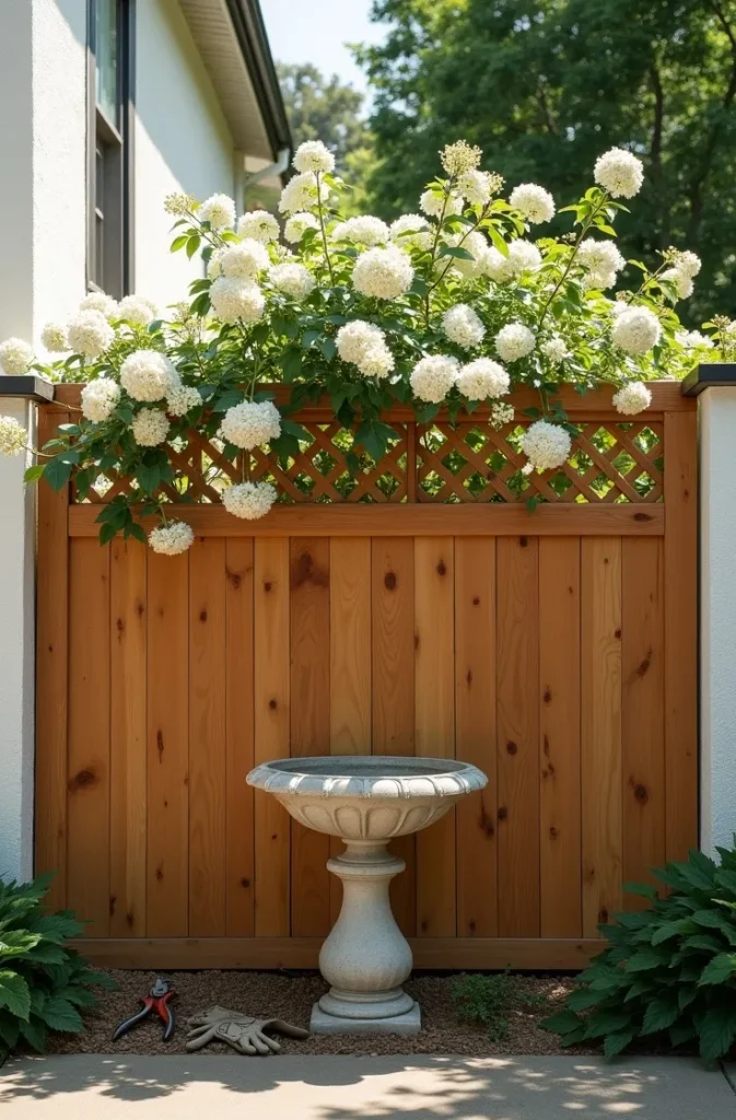 The Lattice-Top Wood Fence That Lets Your Climbing Plants Do Half the Design Work