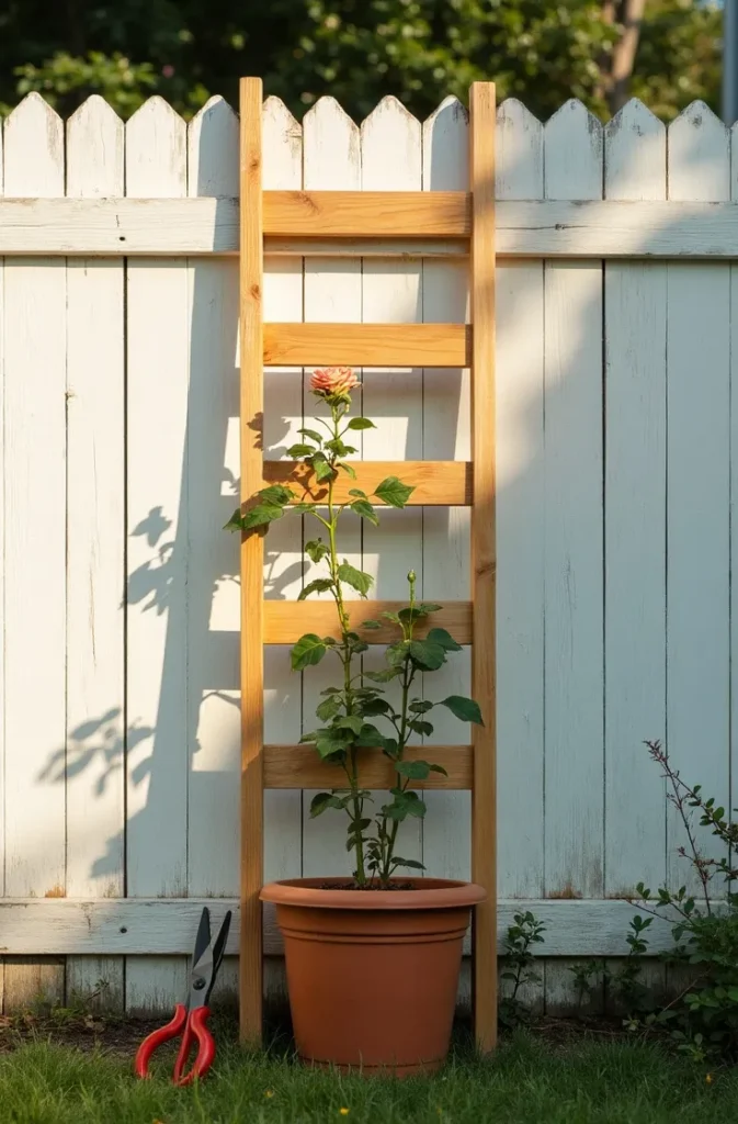 The Lean-Against-the-Fence Ladder Trellis That Takes One Afternoon and Elevates an Entire Fence Line
