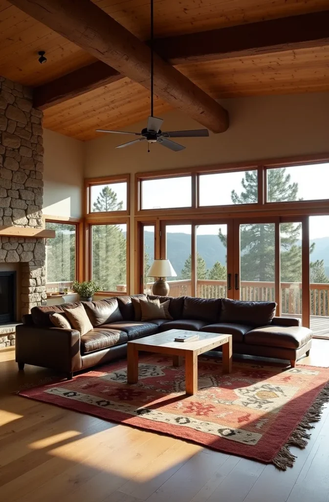 The Leather Sectional Layout That Anchors a Large Ranch Living Room