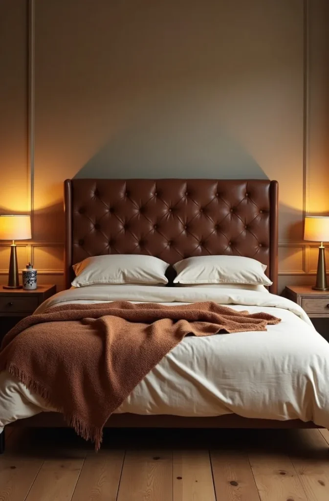 The Leather and Linen Bed That Anchors the Whole Room
