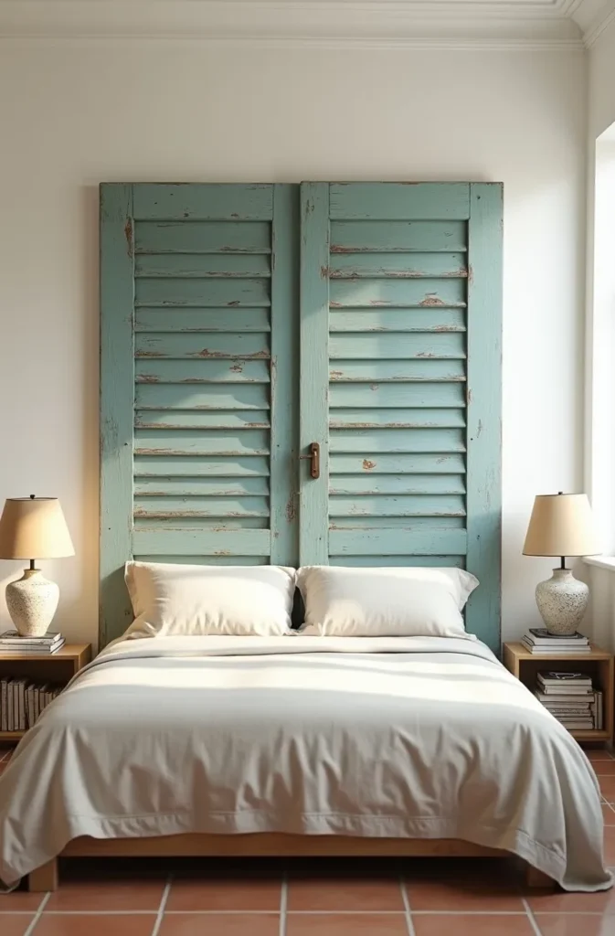 The Repurposed Window Shutter Headboard That Brings Old-World Architectural Character