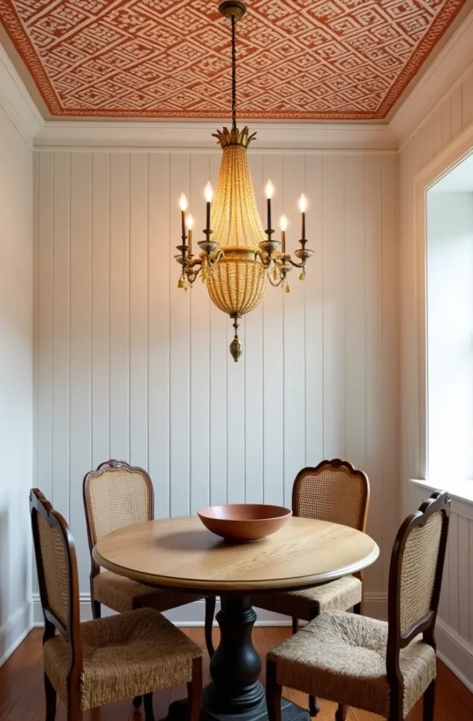 The Stenciled Wood Plank Ceiling That Adds Pattern Without Adding Cost