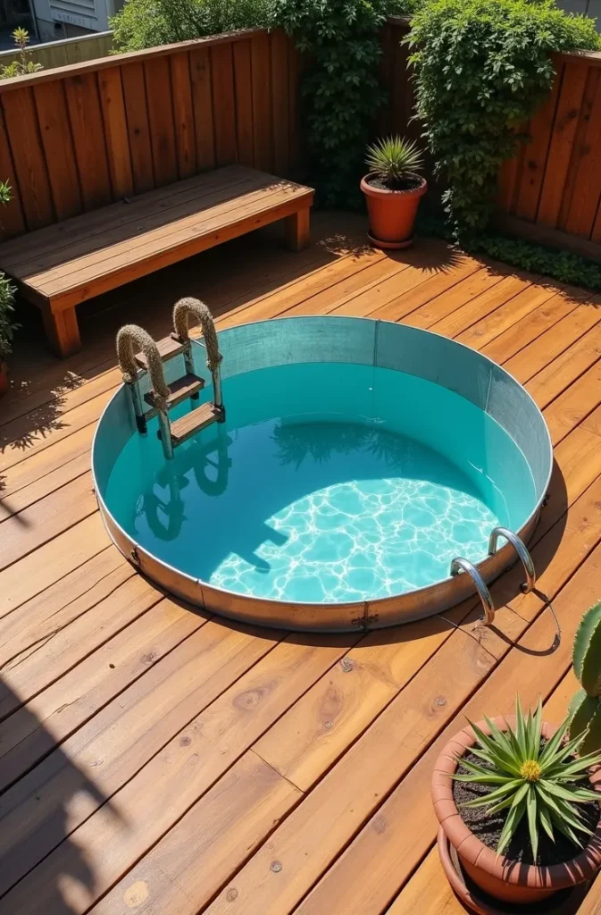 The Stock Tank Pool Elevated on a Timber Deck for a Minimal Footprint