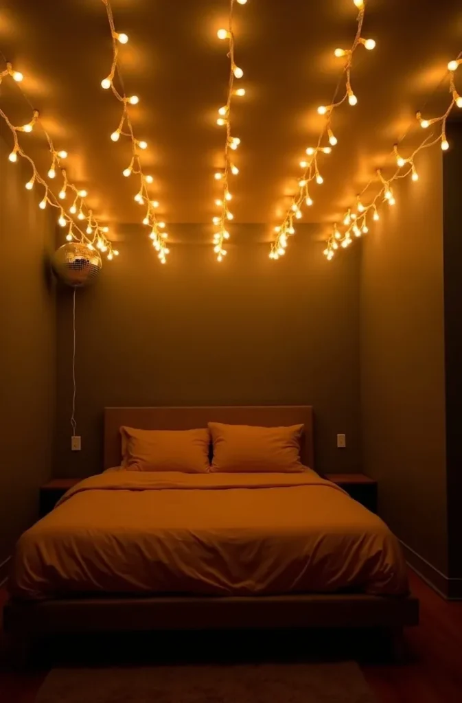 The String Light Ceiling Installation That Made a Bedroom Feel Like Permanent Golden Hour