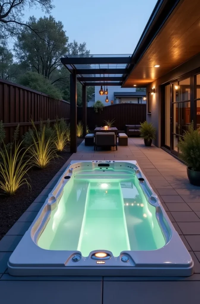 The Swim Spa That Replaces Both a Pool and a Gym in a Small Side Yard