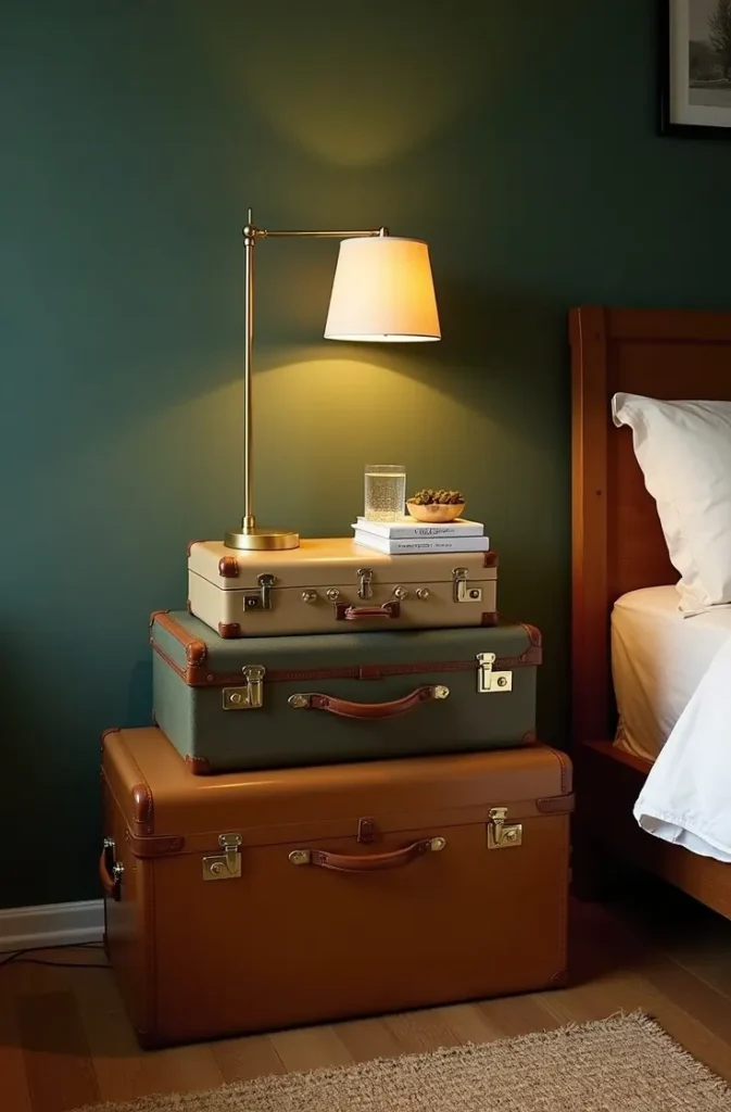The Vintage Luggage Stack That Works as a Nightstand and a Design Statement