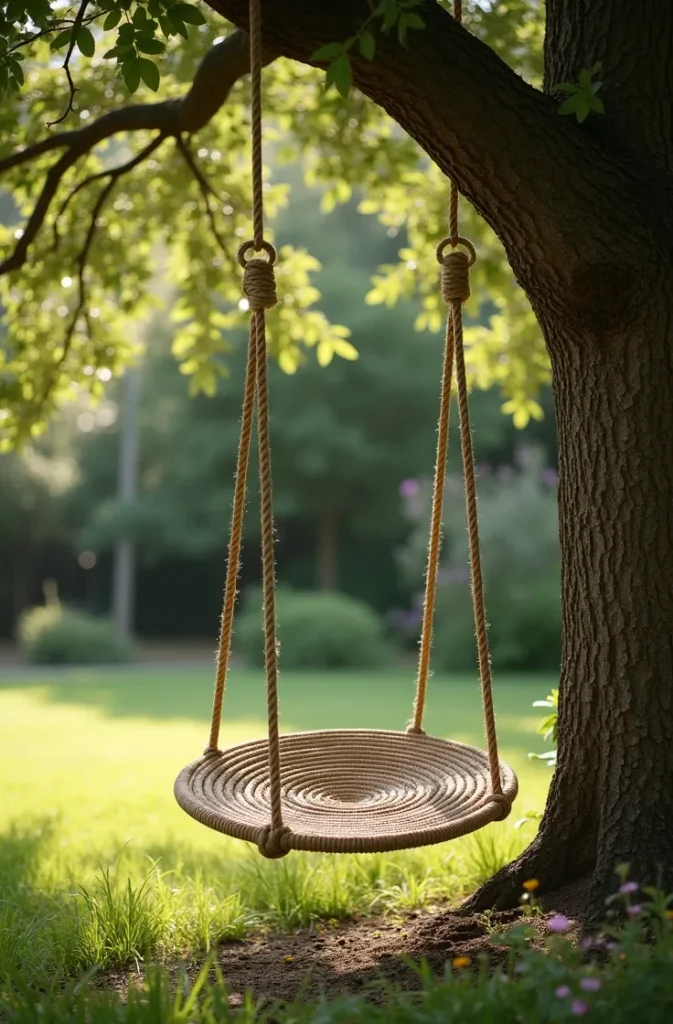 Tire Swing on Natural Tree Branch Setup