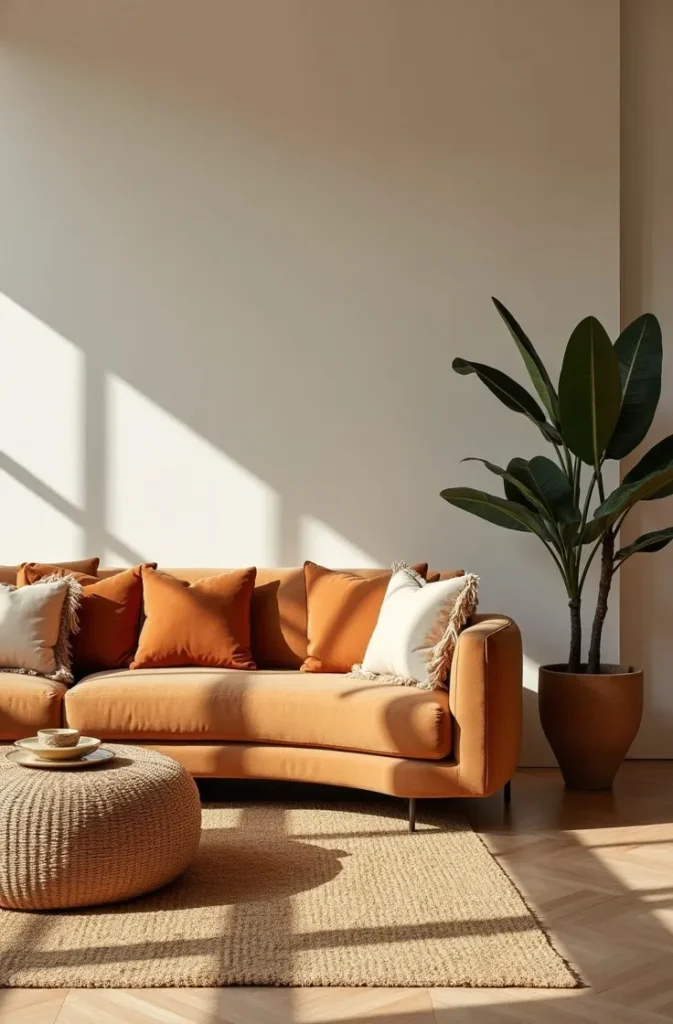 Use a Curved or Barrel-Back Sofa to Add Sculptural Shape to a Boho Room