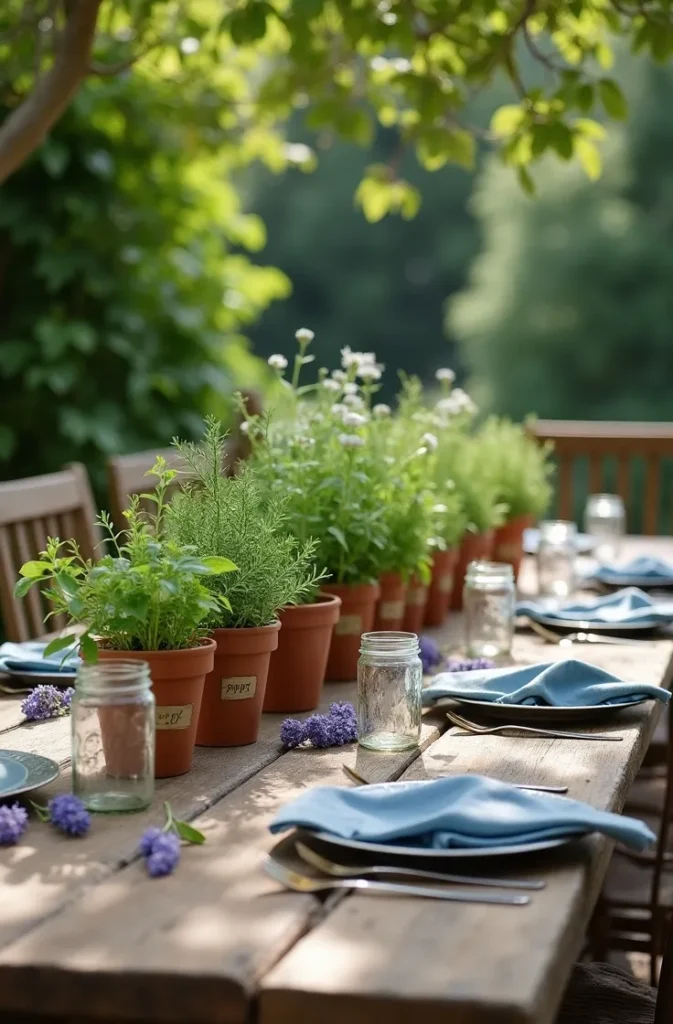 Use a Herb and Flower Mix as a Living Centerpiece That Doubles as a Serving Element