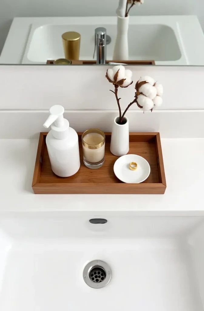 Use a Tray to Organize Counter Items and Make the Vanity Look Immediately Styled