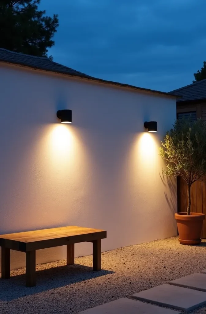 Wall-Mounted Sconces on Garden Boundary Walls for Layered Ambient Light