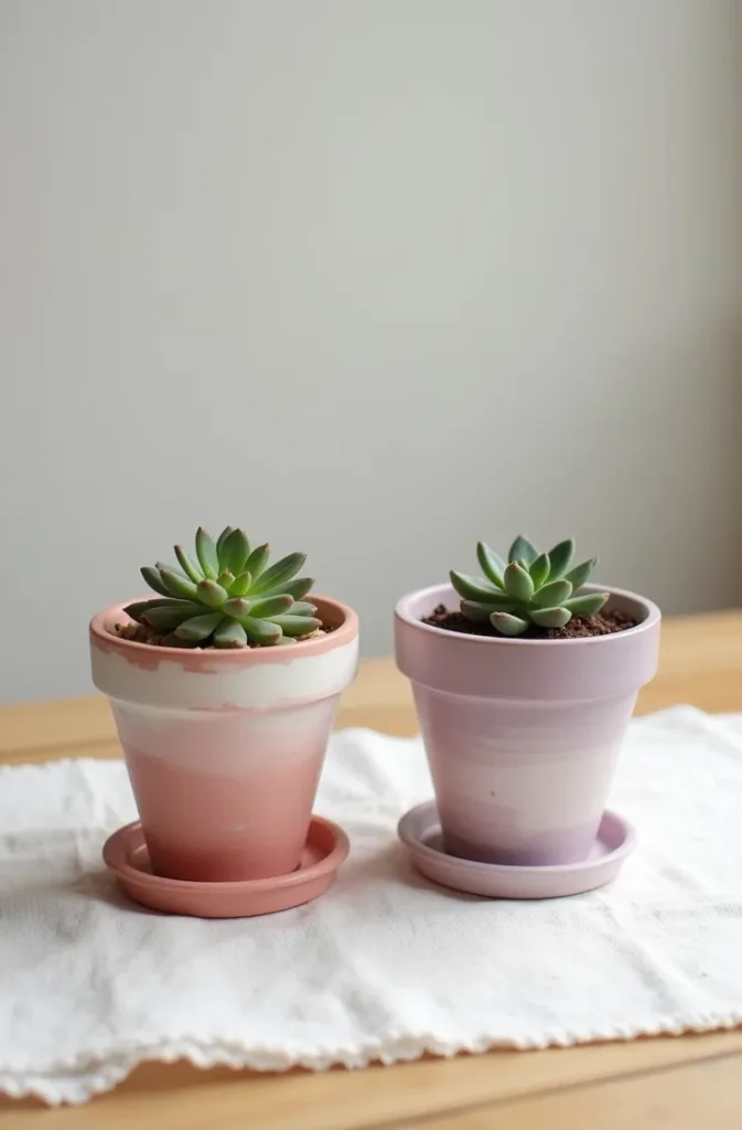 Watercolor-Style Wash Painting on Unglazed Ceramic Pots