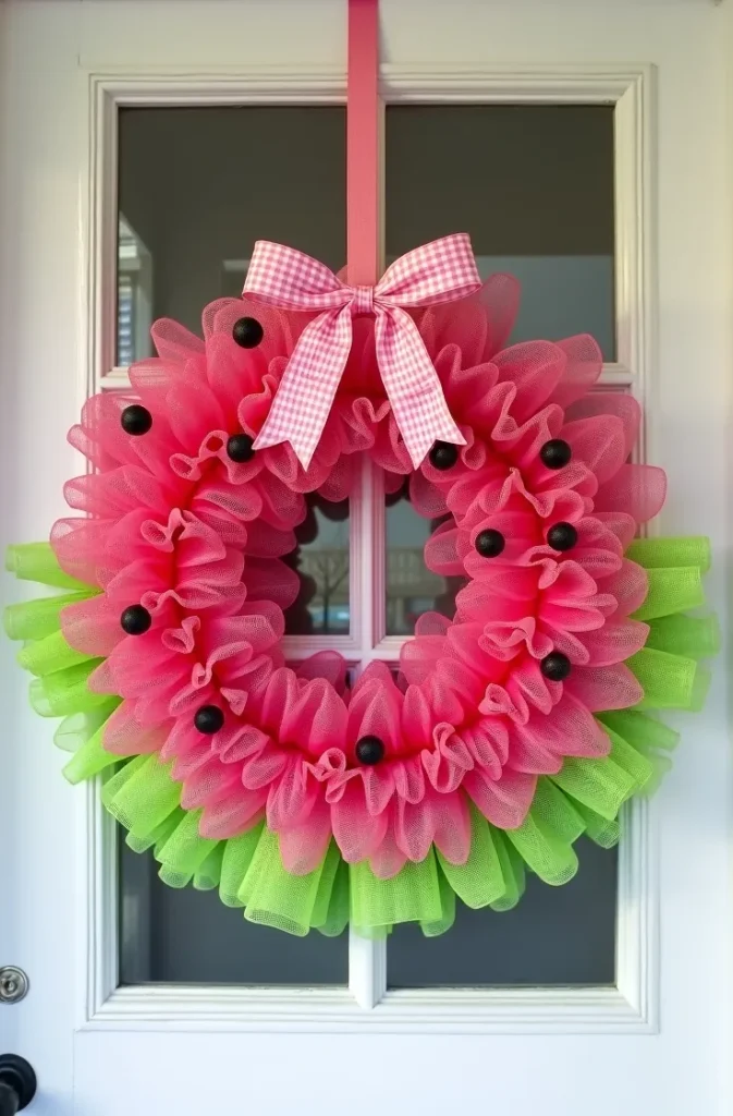 Watermelon Deco Mesh Wreath With Pink, Green, and Black Accents