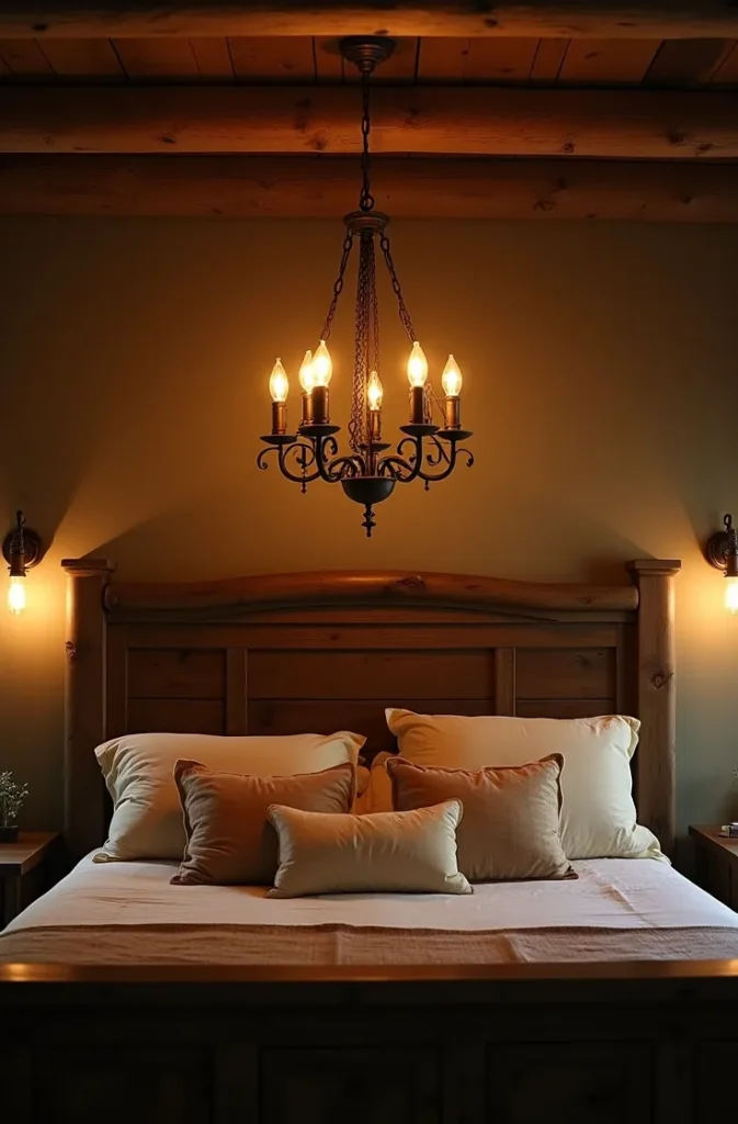 Wrought Iron or Antler-Style Lighting That Sets the Mood Immediately