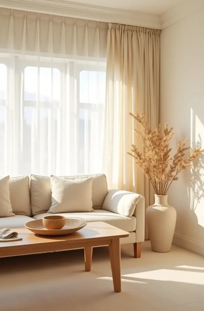 a sofa in warm cream linen with two pillows only