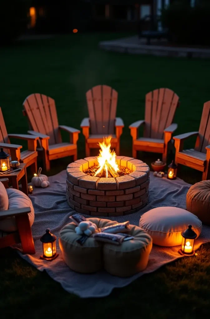 Backyard Bonfire Party Setup With S'mores Station and Low Seating Circle