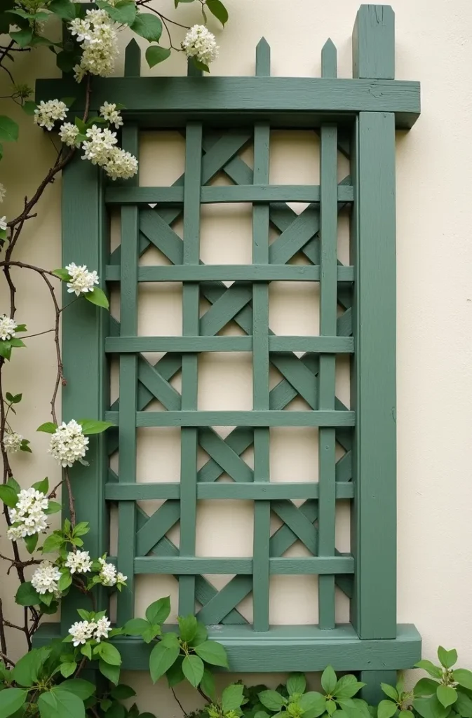 Painted Sage Green Lattice for a Garden Wall Accent