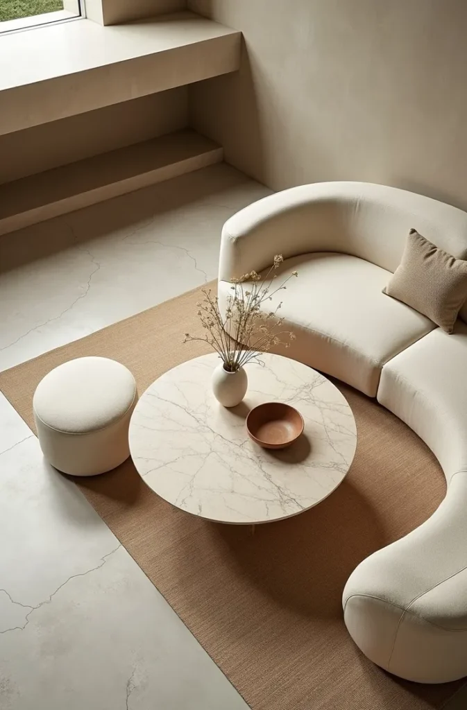 How a Curved Sofa Softens a Sharp-Edged Minimalist Space