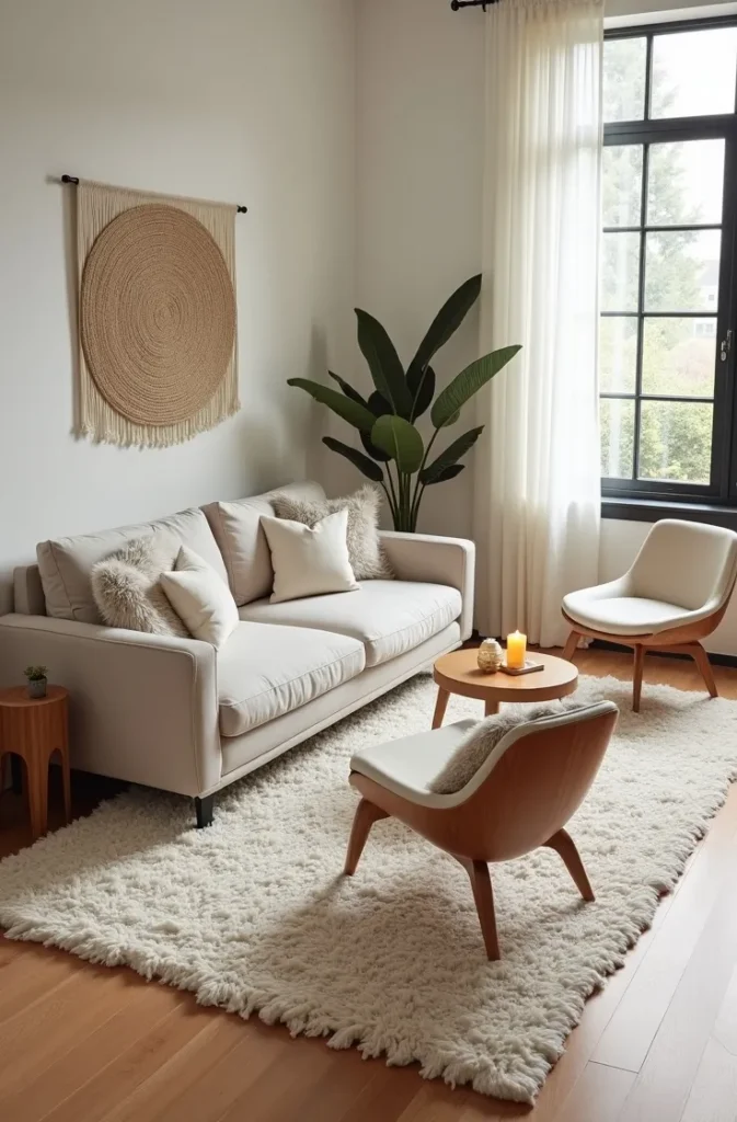 How to Anchor a Minimalist Living Room Without a Rug That Disappears