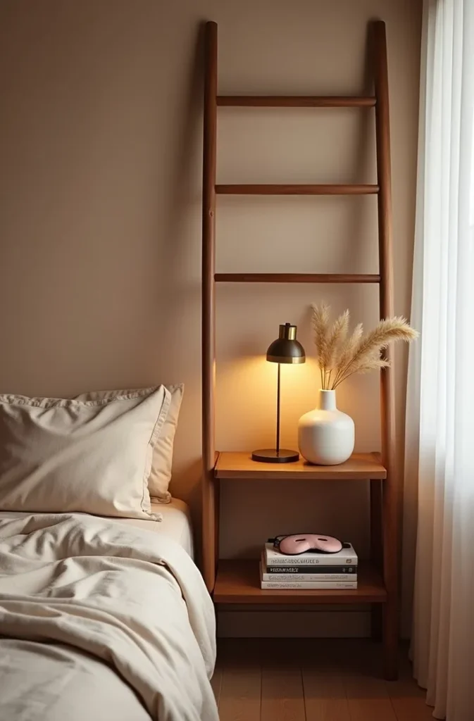 The Bed-Adjacent Ladder Shelf That Doubles as a Reading Station